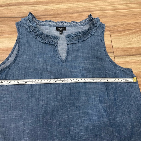 Talbots Ruffle Trim Shell Denim Slub - Picture 2 of 7